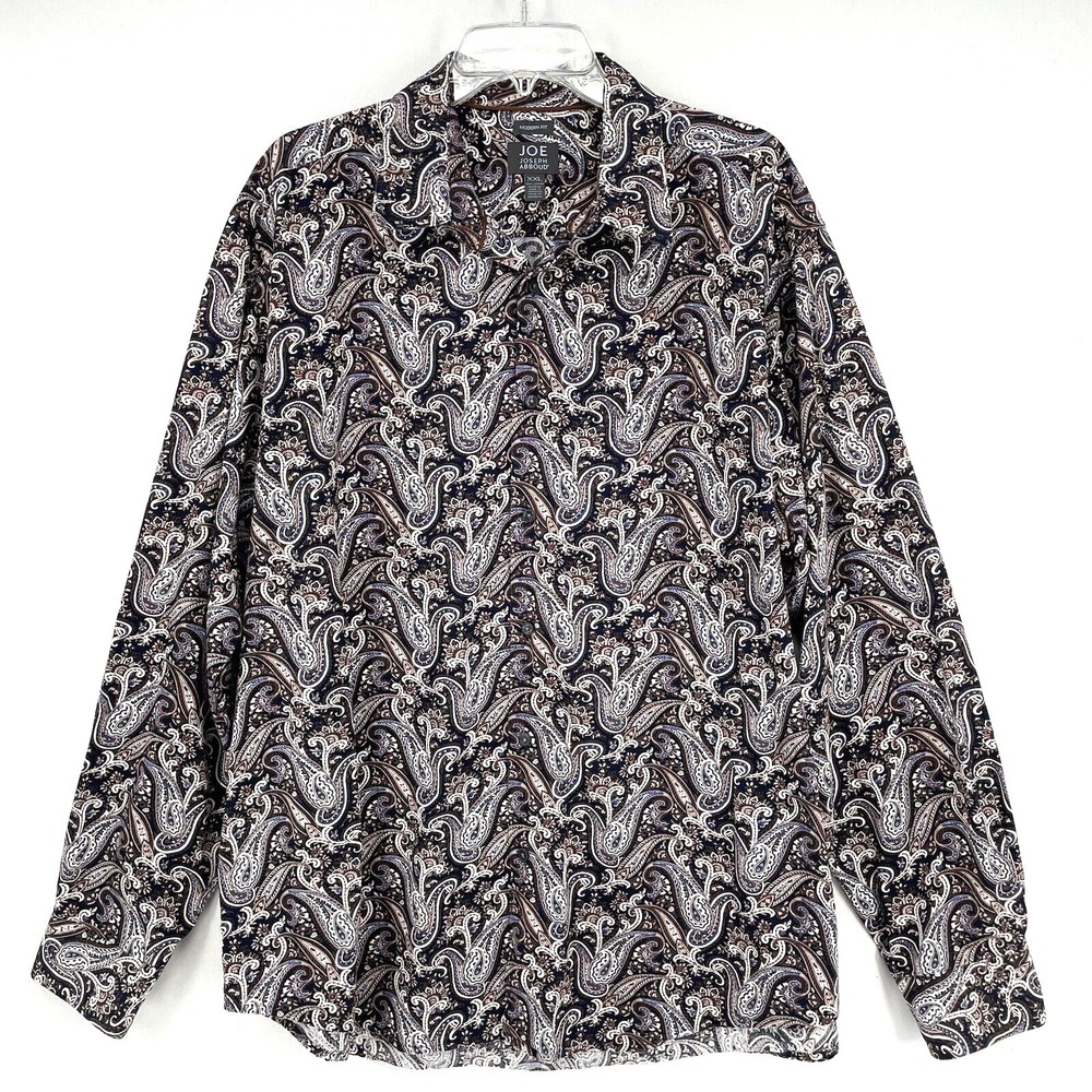 Joseph Abboud Shirt‎ Size XXL Blue Brown Paisley Geometric Long Sleeve Button Up